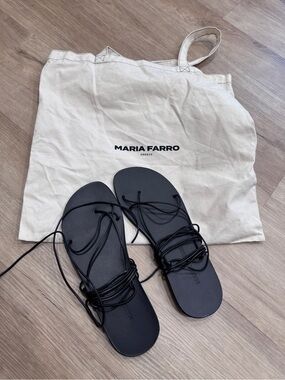 Maria Farro Aelia Black Lace-Up Flat Sandals
